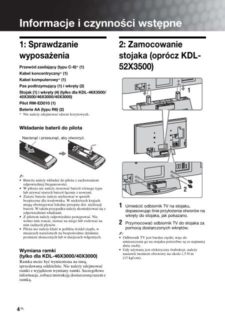 Sony KDL-52X3500 - KDL-52X3500 Istruzioni per l'uso Polacco