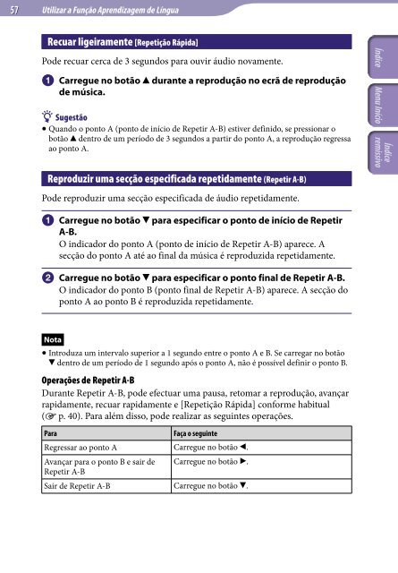 Sony NWZ-A846 - NWZ-A846 Istruzioni per l'uso Portoghese