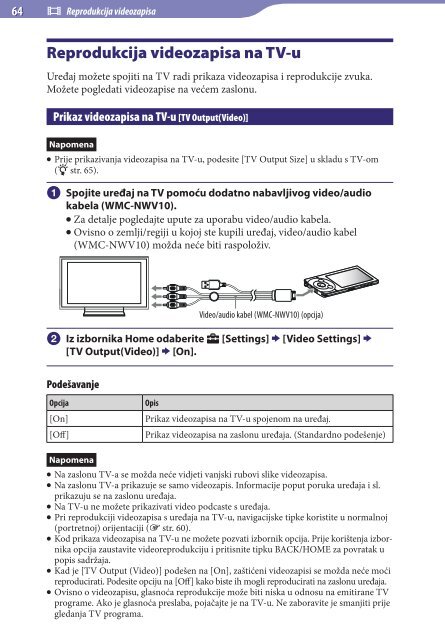 Sony NWZ-A846 - NWZ-A846 Istruzioni per l'uso Croato