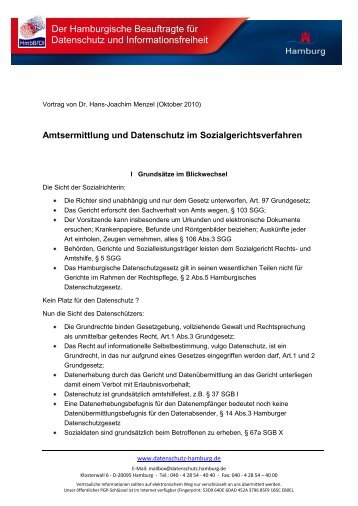 Amtsermittlung und Datenschutz im Sozialgerichtsverfahren