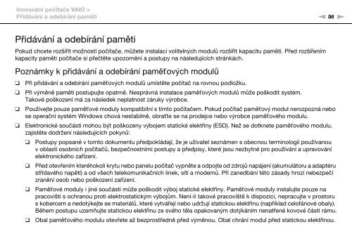 Sony VPCEB4X8E - VPCEB4X8E Istruzioni per l'uso Ceco