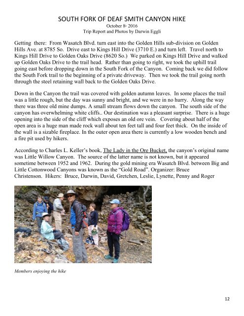 The Monthly Publication of The Wasatch Mountain Club DECEMBER 2016