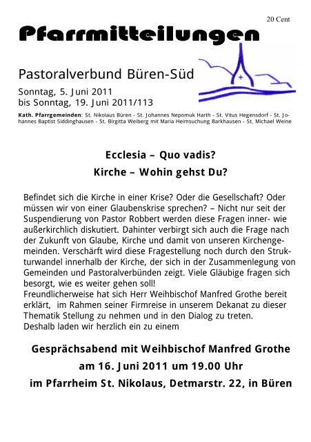 Pfarrmitteilungen - St. Nikolaus Büren