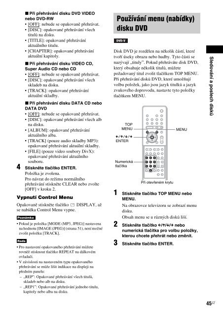 Sony DAV-X1 - DAV-X1 Istruzioni per l'uso Ceco