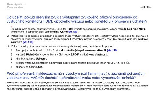 Sony VPCZ12Z9E - VPCZ12Z9E Istruzioni per l'uso Ceco