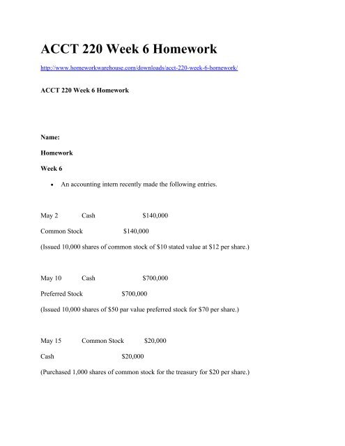 ACCT 220 Week 6 Homework