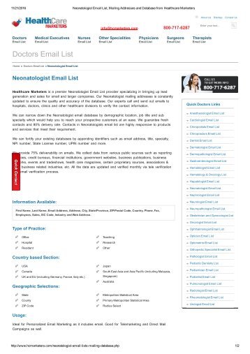 Neonatal Specialists mailing addresses