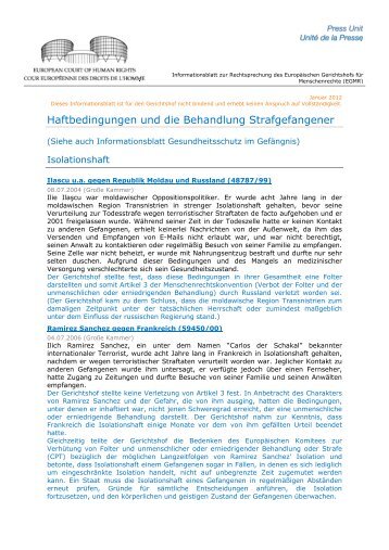 Haftbedingungen und die Behandlung Strafgefangener