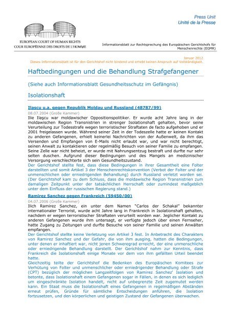 Haftbedingungen und die Behandlung Strafgefangener