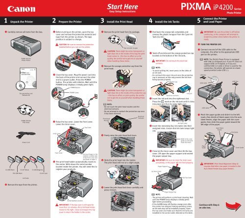 Canon PIXMA iP4200 - iP4200 Easy Setup Instructions