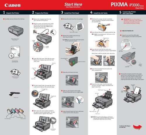 Canon PIXMA iP3000 - iP3000 Easy Setup Instructions