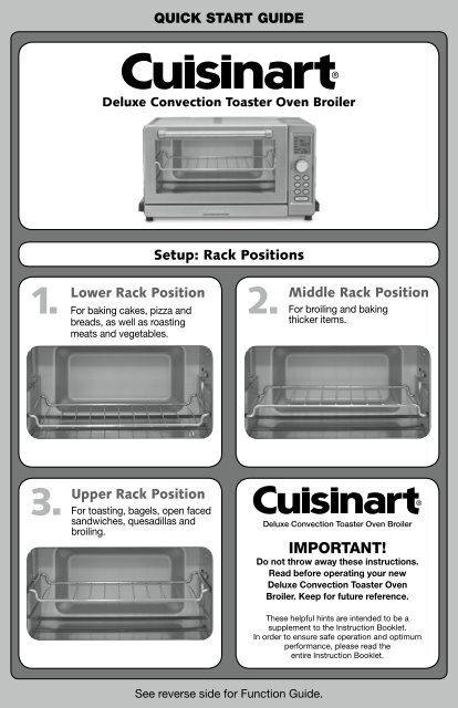 Cuisinart Deluxe Convection Toaster Oven Broiler -TOB-135N - Quick Reference