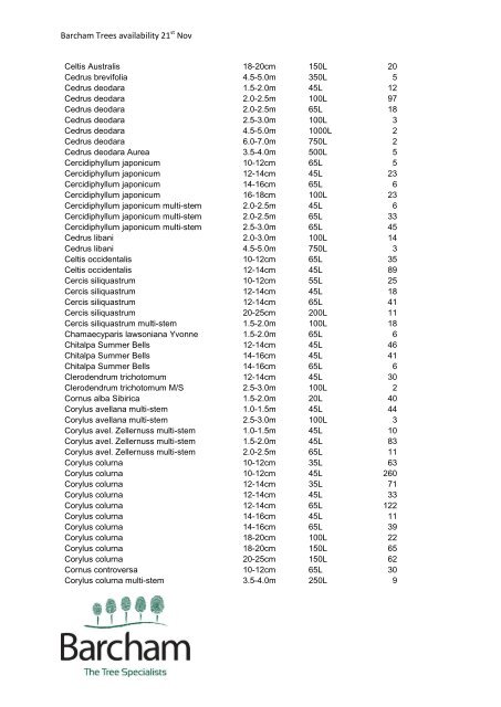 Barcham Trees availability 21 Nov