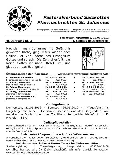 Pfarrbrief Nr. 3 v. 22.01.2012 - Pastoralverbund Salzkotten