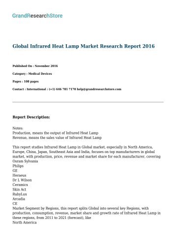 Global Infrared Heat Lamp Market Research Report 2016