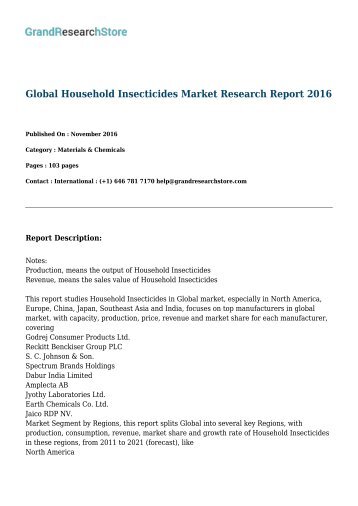 Global Household Insecticides Market Research Report 2016