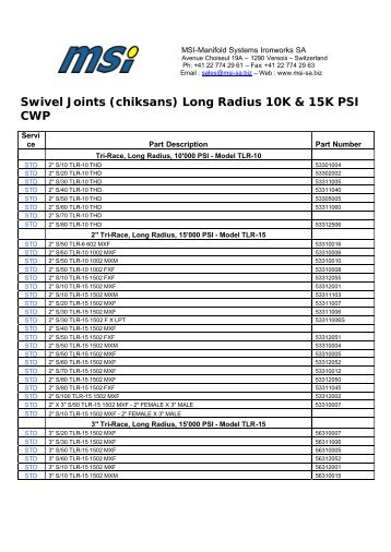 Swivel Joints (chiksans) Long Radius 10K & 15K PSI CWP