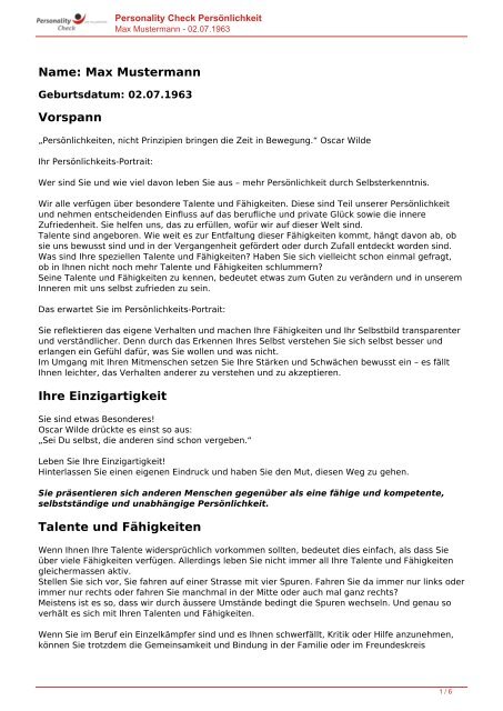 Kostenlose Personlichkeitsanalyse Fur Sie 02 07 1963