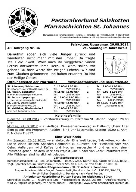 Pfarrbrief vom 26.08.2012 - Pastoralverbund Salzkotten