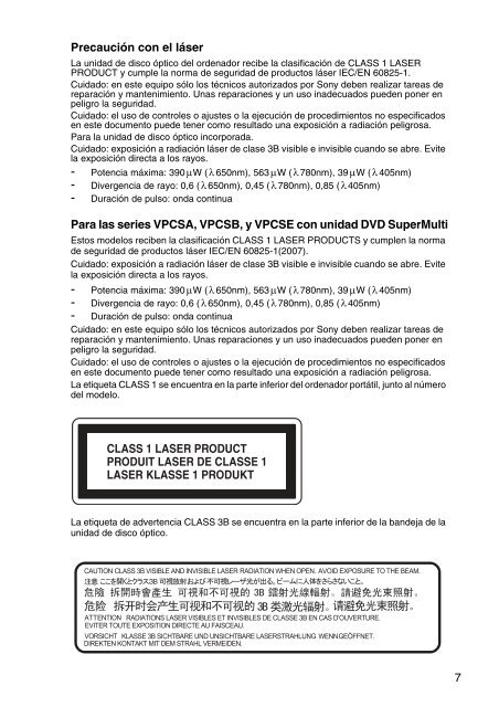 Sony VPCF23M1E - VPCF23M1E Documenti garanzia Spagnolo