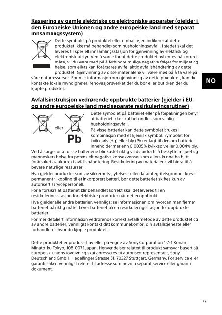 Sony SVS1311R9E - SVS1311R9E Documenti garanzia Polacco