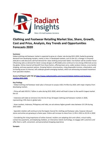 Clothing and Footwear Retailing Market Size, Share, Cost and Price, Analysis, Key Trends and Opportunities Forecasts 2020