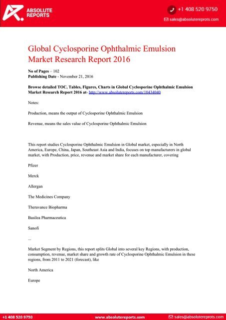 Cyclosporine Ophthalmic Emulsion Market