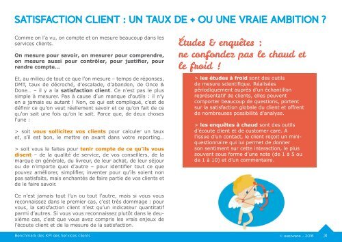 2016 Benchmark des KPI des services clients