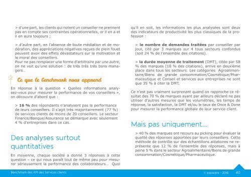 2016 Benchmark des KPI des services clients