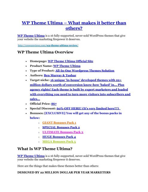 WP Theme Ultima review- WP Theme Ultima (MEGA) $21,400 bonus