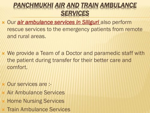 Panchmukhi air and train ambulance services in Jammu-Siliguri