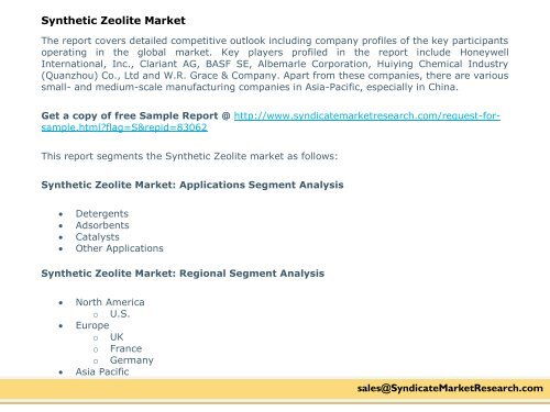 Global Synthetic Zeolite Market Share by, 2015-2021