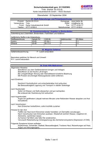 Sicherheitsdatenblatt 93-310-9 Tinte MEK frei - MarkIDent GmbH