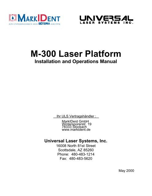M-300 Laser Platform Installation and Operations ... - MarkIDent GmbH