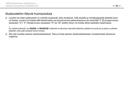 Sony VGN-AW3ZRJ - VGN-AW3ZRJ Istruzioni per l'uso Finlandese