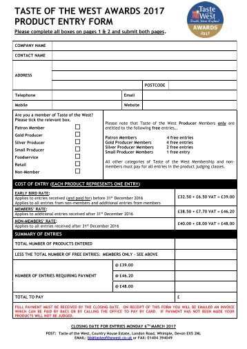 PRODUCT ENTRY FORM nonmembers