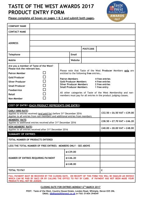 PRODUCT ENTRY FORM nonmembers