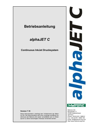 Betriebsanleitung alphaJET C Continuous InkJet Drucksystem