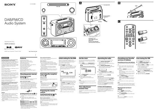 Sony XDR-S100CD - XDR-S100CD Istruzioni per l'uso Inglese