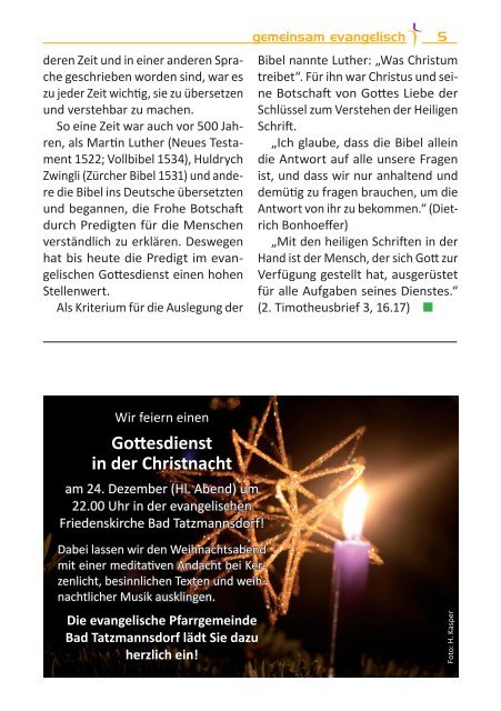 Gemeindezeitung der Evangelischen Pfarrgemeinden A.B. Unterschützen und Bad Tatzmannsdorf 