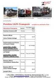 Preisliste LKW-Transporte zuzüglich der anfallenden Maut ...