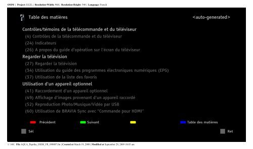 Sony KDL-52Z5800 - KDL-52Z5800 Istruzioni per l'uso Francese