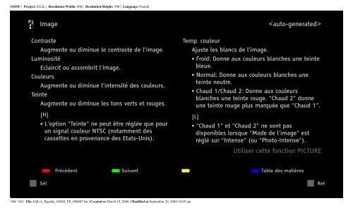 Sony KDL-52Z5800 - KDL-52Z5800 Istruzioni per l'uso Francese