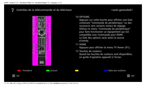 Sony KDL-52Z5800 - KDL-52Z5800 Istruzioni per l'uso Francese