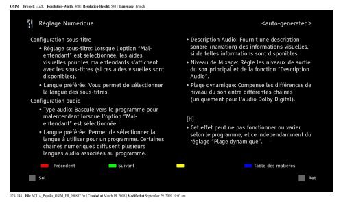 Sony KDL-52Z5800 - KDL-52Z5800 Istruzioni per l'uso Francese