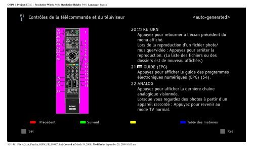 Sony KDL-52Z5800 - KDL-52Z5800 Istruzioni per l'uso Francese