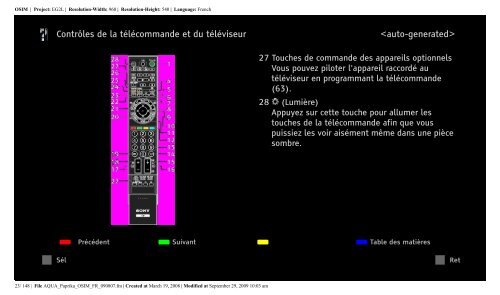 Sony KDL-52Z5800 - KDL-52Z5800 Istruzioni per l'uso Francese