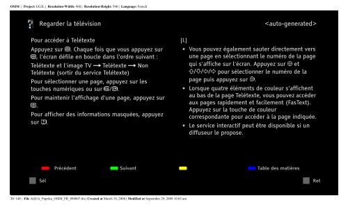 Sony KDL-52Z5800 - KDL-52Z5800 Istruzioni per l'uso Francese