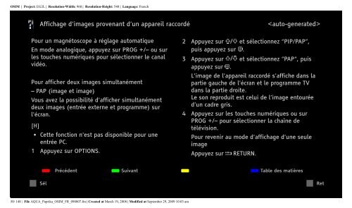 Sony KDL-52Z5800 - KDL-52Z5800 Istruzioni per l'uso Francese