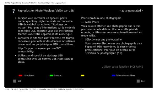 Sony KDL-52Z5800 - KDL-52Z5800 Istruzioni per l'uso Francese